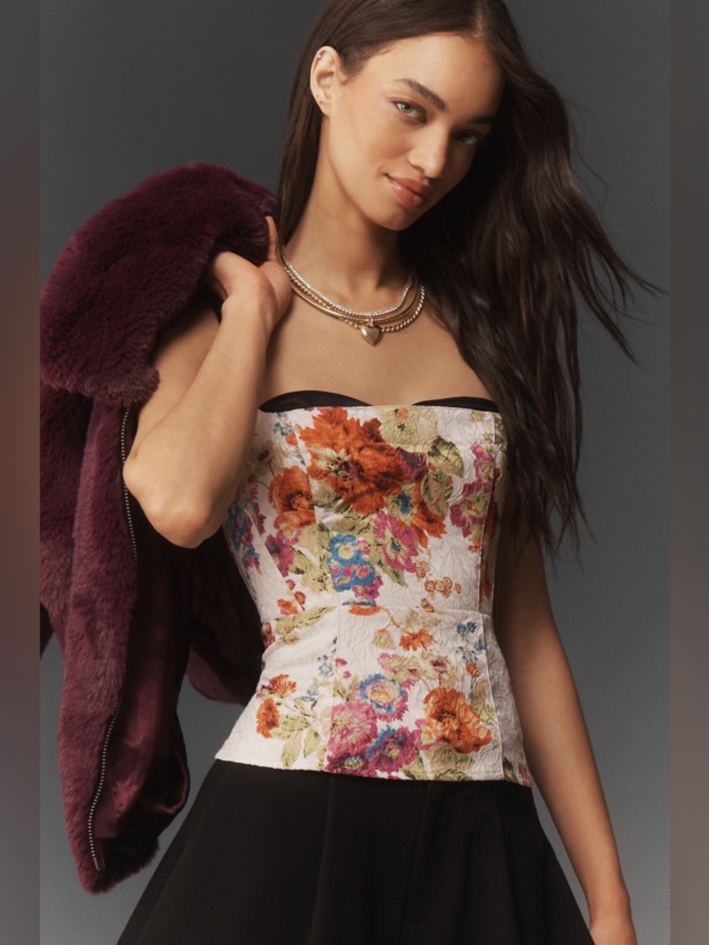 Anthropologie Maeve Jacquard Peekaboo Tank Top Ivory Floral